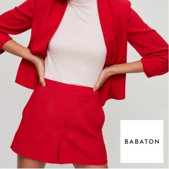 Babaton Cohen Crepe High Waist  Short in Red - Picture 1 of 6